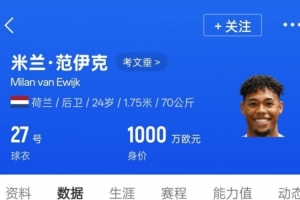 天空：富勒姆對(duì)考文垂后衛(wèi)范伊克感興趣，已探索引進(jìn)球員條件