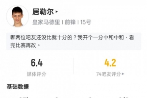 被限制！居勒爾本場數(shù)據(jù)：0射門0過人成功&15次丟失球權(quán)，評分6.4