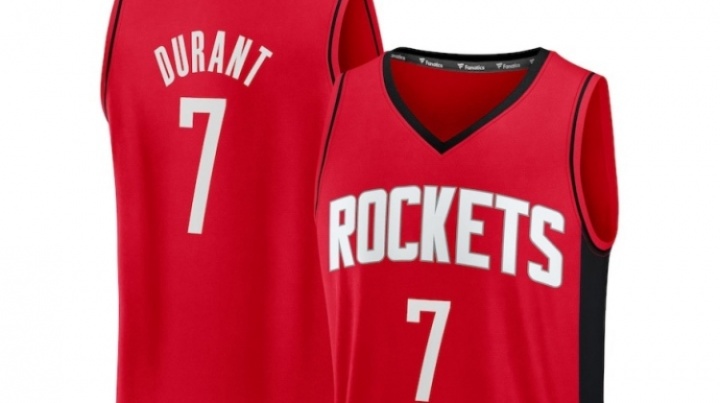 自7月7日以來Fanatics平臺(tái)NBA球衣銷量排行榜：杜蘭特火箭7號(hào)第一