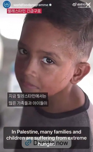 孫興慜呼吁大家捐款，援助面臨饑荒的巴勒斯坦人