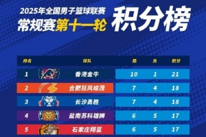 NBL常規(guī)賽積分榜：中國香港金牛獨占頭名 合肥、長沙緊隨其后