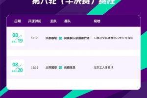 足協(xié)杯半決賽：蓉城vs河南8月19日19:35，國(guó)安vs玉昆20日19:35