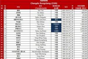 蓉城亞冠附加賽35人名單：費利佩領銜四外援，周定洋作為外援報名