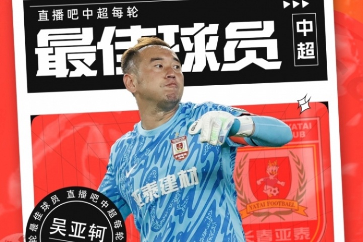 【直播吧】中超第21輪最佳球員：34歲吳亞軻當(dāng)選，天神下凡搶3分!