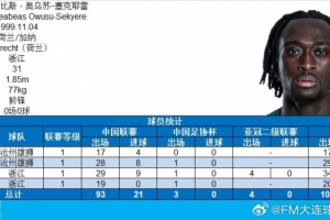 博主：浙江隊(duì)外援奧烏蘇完成代表中國(guó)職業(yè)俱樂部100場(chǎng)里程碑